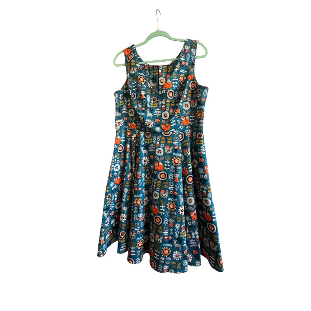 Eva Rose Cotton Blend Fit & Flare Novelty Print Dress Sleeveless with Pockets